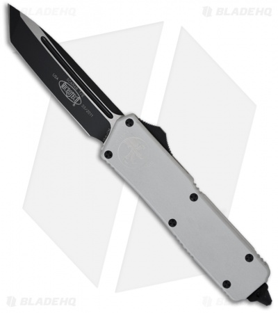 Microtech Scarab Executive Silver OTF Tanto Knife (3.5" Black Plain) 108-1W