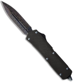 Microtech Scarab Carbon Fiber D/E OTF Automatic Knife (3.5" Blued Damascus)