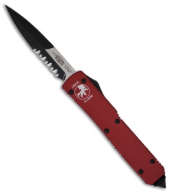 Microtech Red Ultratech OTF Bayonet Automatic Knife (3.4" Black Serr) 120-2RD