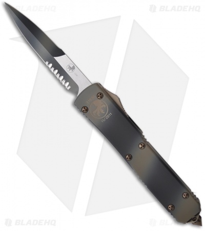 Microtech Tan Camo Ultratech OTF Bayonet Automatic Knife (3.44" Serr) 120-2TC