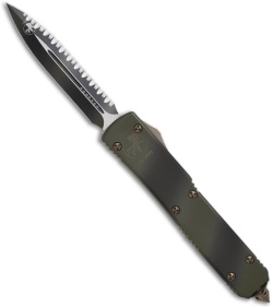 Microtech Green Camo Ultratech OTF D/E Automatic Knife (3.44" Full Serr) 122-3GC