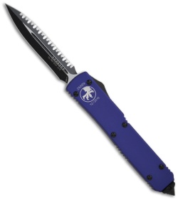 Microtech Ultratech OTF Knife Purple D/E Dagger (3.44" Black Full Serr) 122-3PU