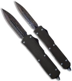 Microtech Scarab & Ultratech Carbon Fiber OTF Automatic Knives (Blued Damascus)