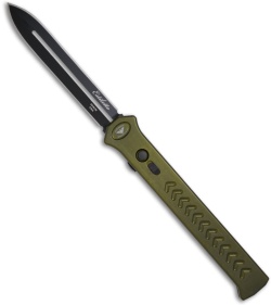 Asheville Steel Paragon Estiletto Green OTF Automatic Knife (5.5" Black Plain)