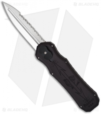 Piranha Excalibur OTF Knife Black Double Action Automatic (3.2" Mirror Full Ser)