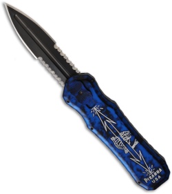 Piranha Excalibur OTF Knife Blue Double Action Automatic (3.2" Black Serr)