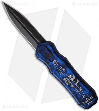 Piranha Blue Excalibur OTF Knife Double Action Automatic (3.2" Black Plain)