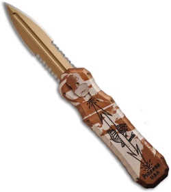 Piranha Desert Camo Excalibur OTF Knife D/A Automatic Knife (3.2" Bronze Serr)