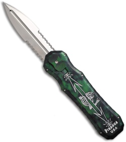 Piranha Green Excalibur OTF Knife D/A Automatic (3.2" Mirror Serr)