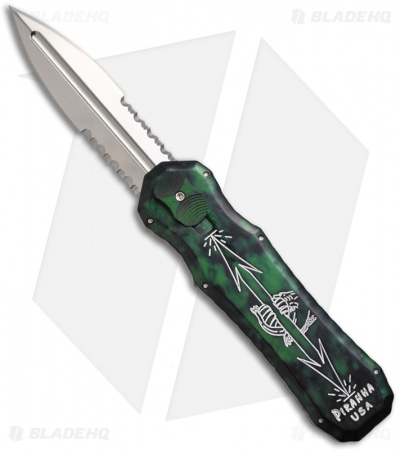 Piranha Green Excalibur OTF Knife D/A Automatic (3.2" Mirror Serr)