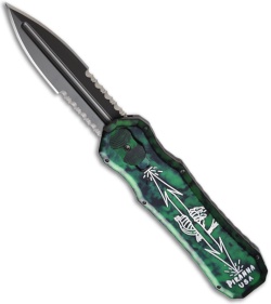 Piranha Green Excalibur OTF Knife Double Action Automatic (3.2" Black Serr)
