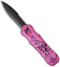 Piranha Hot Pink Excalibur OTF Knife Double Action Automatic (3.2" Black Serr)