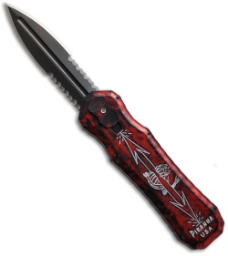Piranha Red Excalibur OTF Knife Double Action Automatic (3.2" Black Serr)