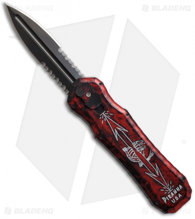 Piranha Red Excalibur OTF Knife Double Action Automatic (3.2" Black Serr)