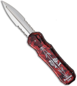 Piranha Red Excalibur OTF Knife Double Action Automatic (3.2" Mirror Serr)
