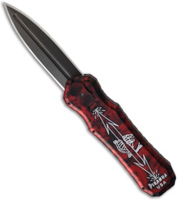 Piranha Red Excalibur OTF Knife Double Action Automatic (3.2" Black Plain)