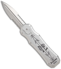 Piranha Silver Excalibur Knife D/A OTF Automatic (3.2" Mirror Serr)