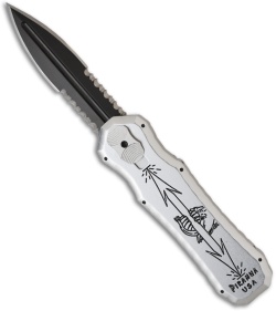 Piranha Silver Excalibur OTF Knife Double Action Automatic (3.2" Black Serr)