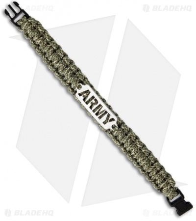 Single Tied Paracord Survival Bracelet w/ Army Plate (Light Camo)