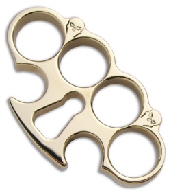 Woody Knuckles Keyhole Duster Polished Brass Four Finger Knuckles w/ Skull