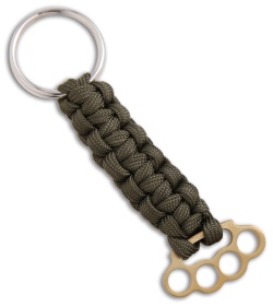 Woody Knuckles Brushed Brass Mini-Knucks Keychain w/ OD Green Lanyard Pendent