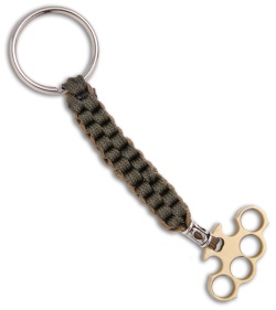 Woody Knuckles Brushed Brass Mini-PK Keychain w/ Brown/Green Lanyard Pendant