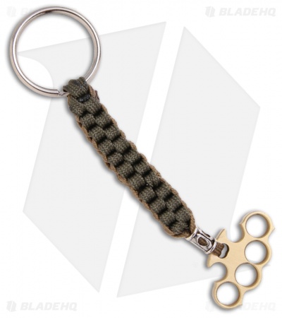 Woody Knuckles Brushed Brass Mini-PK Keychain w/ Brown/Green Lanyard Pendant