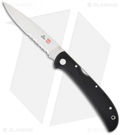 Al Mar Eagle Ultralight Black Linen Micarta Knife (4" Serr) 1005UBK4