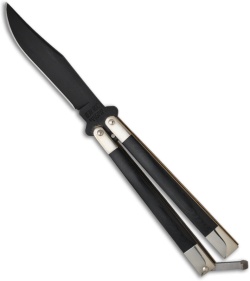 Bear Butterfly Knife w/ Black Micarta Handles (4" Black Plain) 417