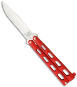 Bear & Sons 113R Small Butterfly Knife w/ Red Handle (3.3" Satin Plain)