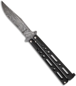 Bear Butterfly Knife Large w/ Black Handle (4" Damascus) 117D