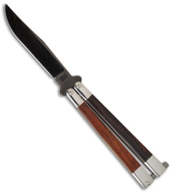 Bear Butterfly Knife w/ Cocobolo Wood Handles (4.25" Black Plain) CB17