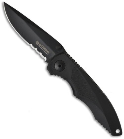 Boker Gemini Tactical Pocket Knife w/ Kraton Insert (3.375" Black Serr) 110090B