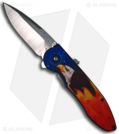 Buck Sirus Eagle and Flames Spring Assisted Knife (Satin PLN) 0297G4S-B