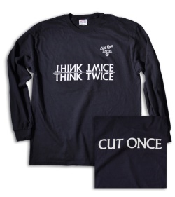 Chris Reeve Knives Navy Blue T-Shirt: Think Twice, Cut Once (Long Sleeve)