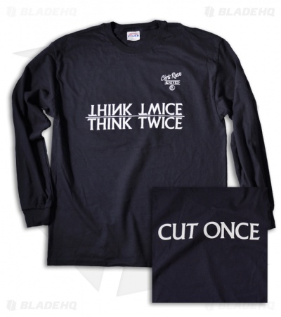 Chris Reeve Knives Navy Blue T-Shirt: Think Twice, Cut Once (Long Sleeve)