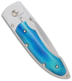 Fallkniven P3G Ocean Blue Bone Pocket Knife w/ Sheath (3" Satin Plain)