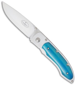 Fallkniven P3G Ocean Blue Bone Pocket Knife w/ Sheath (3" Satin Plain)