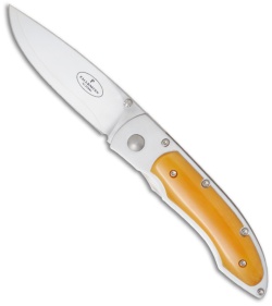 Fallkniven P3G Ochre Yellow Bone Pocket Knife w/ Sheath (3" Satin Plain)
