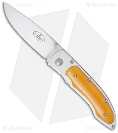 Fallkniven P3G Ochre Yellow Bone Pocket Knife w/ Sheath (3" Satin Plain)