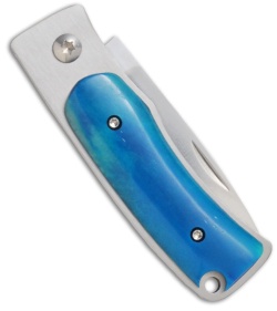 Fallkniven U1 Ocean Blue Bone Pocket Knife w/ Sheath (2.44" Satin Plain)