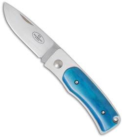Fallkniven U1 Ocean Blue Bone Pocket Knife w/ Sheath (2.44" Satin Plain)