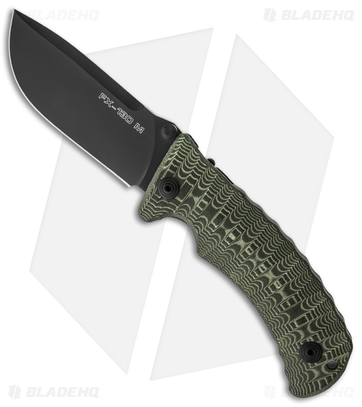 Fox Knives ProHunter Folder Knife Green Micarta (3.7" Black Plain) FX