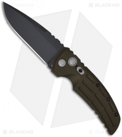 Hogue Knives EX01 Automatic Knife Drop Point Green Aluminum (3.5" Black Plain)