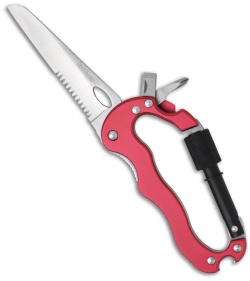 Kershaw Red Carabiner Tool Folding Knife (3.25" Satin Serr) 1004RD