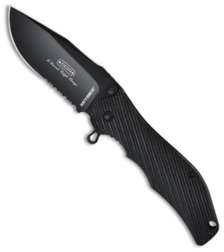 Meyerco Maxx-Q Knife Tactical Spring Assisted Opener (3.375" Black Serr)