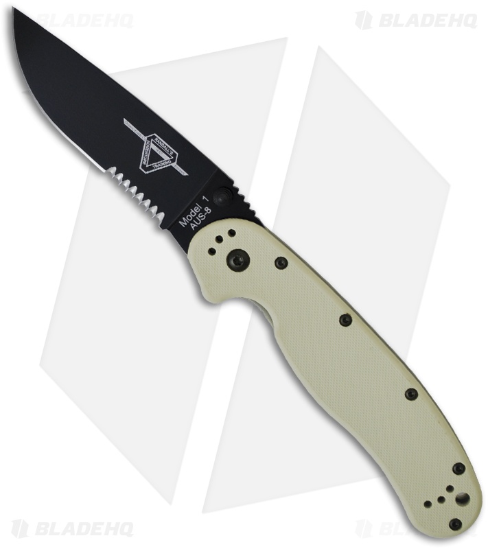 Ontario RAT Model 1 Liner Lock Knife Desert Tan (3.625" Black Serr