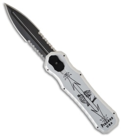 Piranha Excalibur OTF Knife Silver Double Action Automatic (3.2" Black Serr)