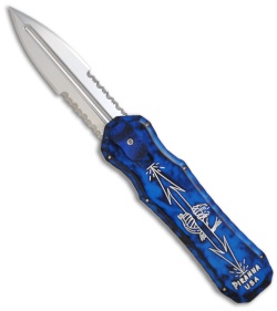 Piranha Blue Excalibur OTF Knife Double Action Automatic (3.2" Mirror Serr)