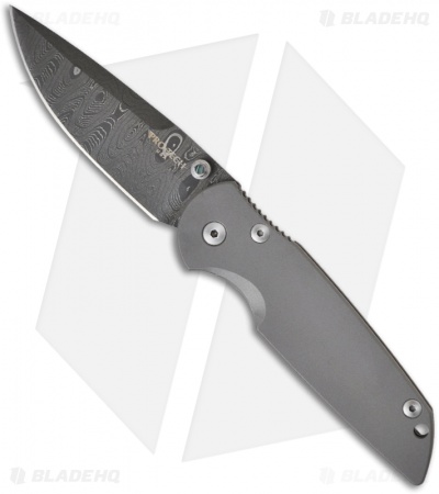 Protech Damascus TR-3 Manual Integrity Folder Frame-Lock Knife (3.5" Plain) 7701